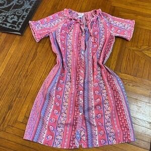 VTG Smart Time Pink Floral Ruffle Neck Snap Front Nightgown Cottagecore BohoM